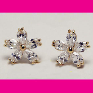 Gold Trim Diamond Flower Rhinestone Earrings