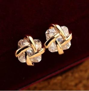 Gold Trim Princess Cut Rhinestone Earrings