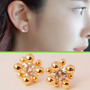 Gold and Rhinestone Balls Earrings