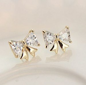 Gold and Rhinestone Bow Earrings