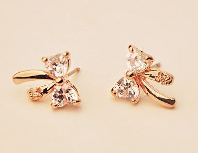 Gold and Rhinestone Bow Fashion Earrings