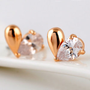 Gold and Rhinestone Heart Shape Earrings
