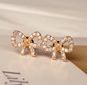 Golden Bow Full Rhinestone Earrings