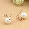 Golden Bow and Pearl Earrings