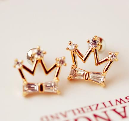 Golden Crown with Rhinestone Earrings