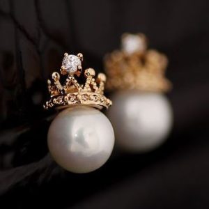 Golden Crowned Pearl Statement Earrings