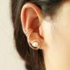 Pearl and Curved Gold Trim Ear Cuff (Single, Adjustable, No Piercing)
