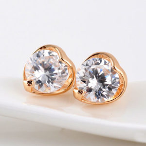 Golden Diamond Heart Rhinestone Earrings
