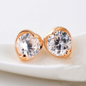 Golden Diamond Heart Rhinestone Earrings