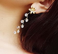 Golden Flower and Crystal Tassel Statement Earrings