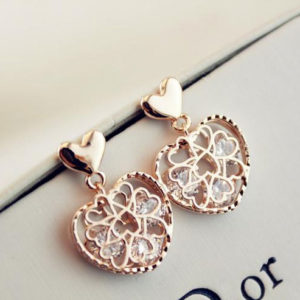 Golden Flower and Diamond Heart Rhinestone Earrings