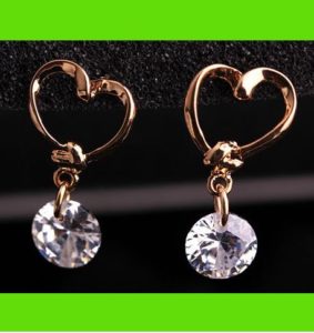Golden Heart And Diamond Fashion Earrings