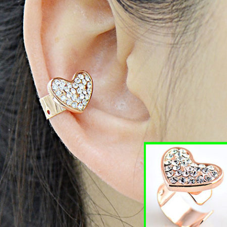 Golden Heart Rhinestone Ear Cuff (Single, No Piercing)
