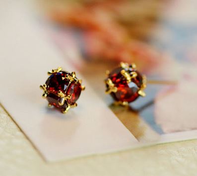 Golden Ruby Ball Earrings