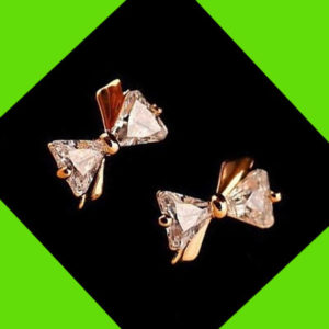 Golden Trim Diamond Bow Rhinestone Earrings