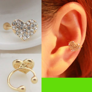 Heart Rhinestone Ear Cuff Ring (Single, No Piercing, Adjustable)