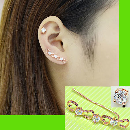 Hearts and Dots Long Clip Ear Pin Asymmetric Set (2 pieces)