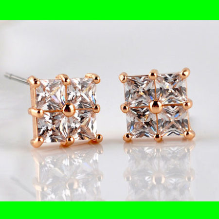 Imitation Diamond Grid Rhinestone Earrings