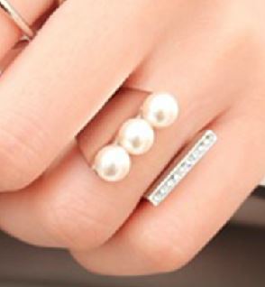 Lined Pearl and Rhinestone Cuff Ring (Slightly Adjustable)
