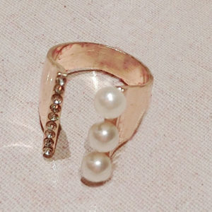 Lined Pearl and Rhinestone Cuff Ring (Slightly Adjustable)