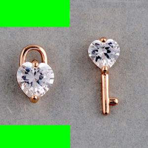 Lock and Key Rhinestone Asymetric Earrings
