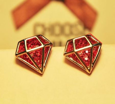 Love Diamond Statement Earrings (Red)