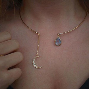 Moon and Sun Rhinestone Collar Necklace