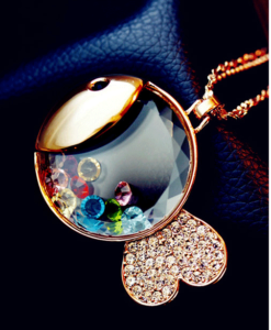 Floating Crystal Gold Fish Fashion Necklace