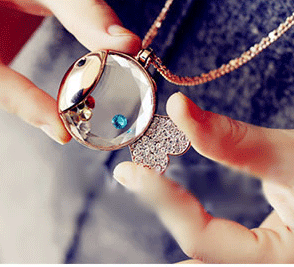 Floating Crystal Gold Fish Fashion Necklace