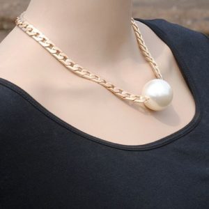 Pearl Beauty and Golden Chain Statement Necklace