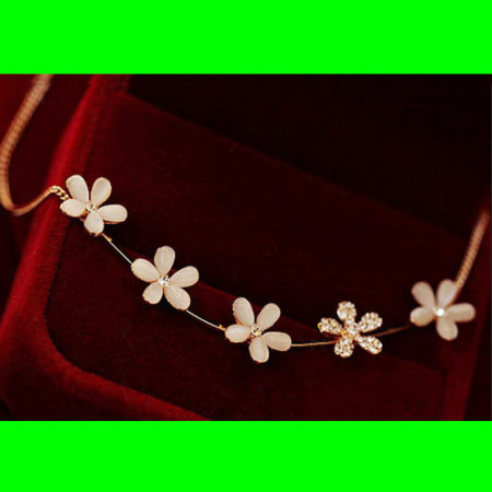 Opal Flowers Rhinestone Necklace
