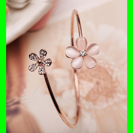 Opal Flowers Rhinestone Cuff (Adjustable) - LilyFair Jewelry