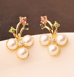 Orchid Pearl and Rhinestone Earrings