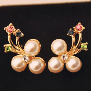 Orchid Pearl and Rhinestone Earrings