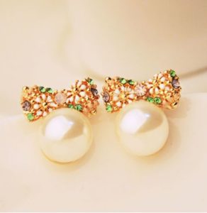 Pearl Ball and Flower Bow Earrings