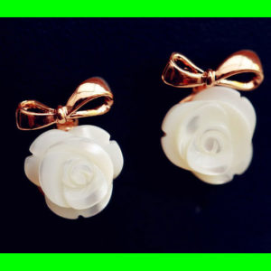 Pearl Flower and Golden Bow Earrings