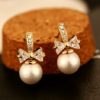 Pearl and Bow with Full Rhinestone Earrings