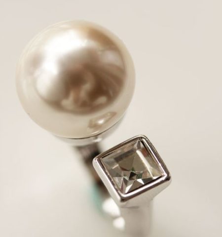 Pearl and Crystal Square Finger Cuff Ring (Slightly Adjustable)