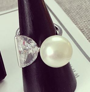 Pearl and Half Moon Rhinestone Cuff Ring