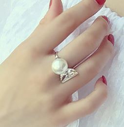 Pearl and Half Moon Rhinestone Cuff Ring
