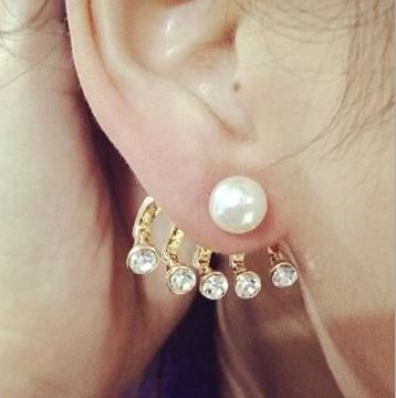 Pearl and Lined Rhinestone Wrapping Ear Cuffs