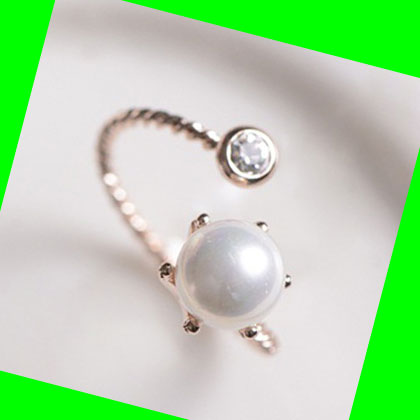 Pearl and Rhinestone Cuff Ring (Adjustable Band)