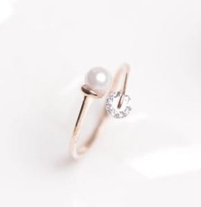 Pearl and Rhinestone Cuff Ring (Adjustable Band)