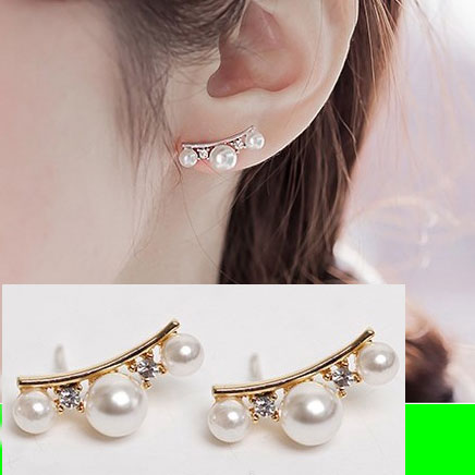 Pearl and Rhinestone Curved Earrings