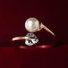 Pearl and Rhinestone Heart Cuff Ring (Slightly Adjustable)