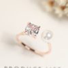 Pearl and Rhinestone Square Cuff Ring (Gold, Adjustable)