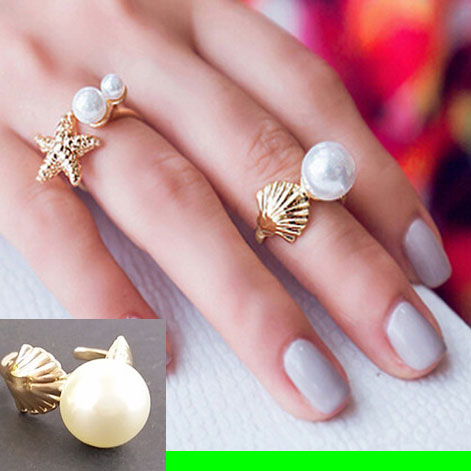 Pearl and Sea Shell Cuff Ring (Slightly Adjustable)