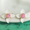 Pink Heart Magnolia Flower Earrings