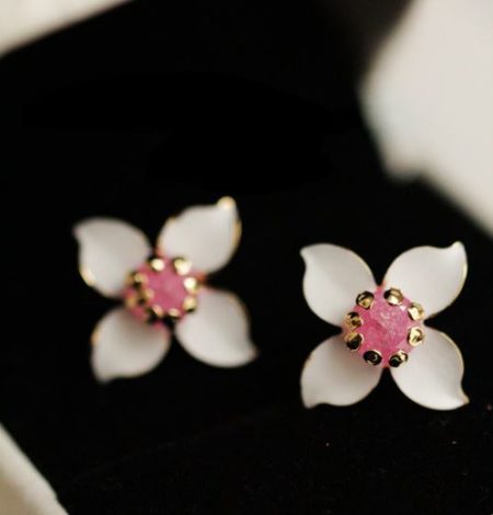 Pink Heart Magnolia Flower Earrings