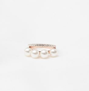 Lined Pearl and Rhinestone Layered Rings